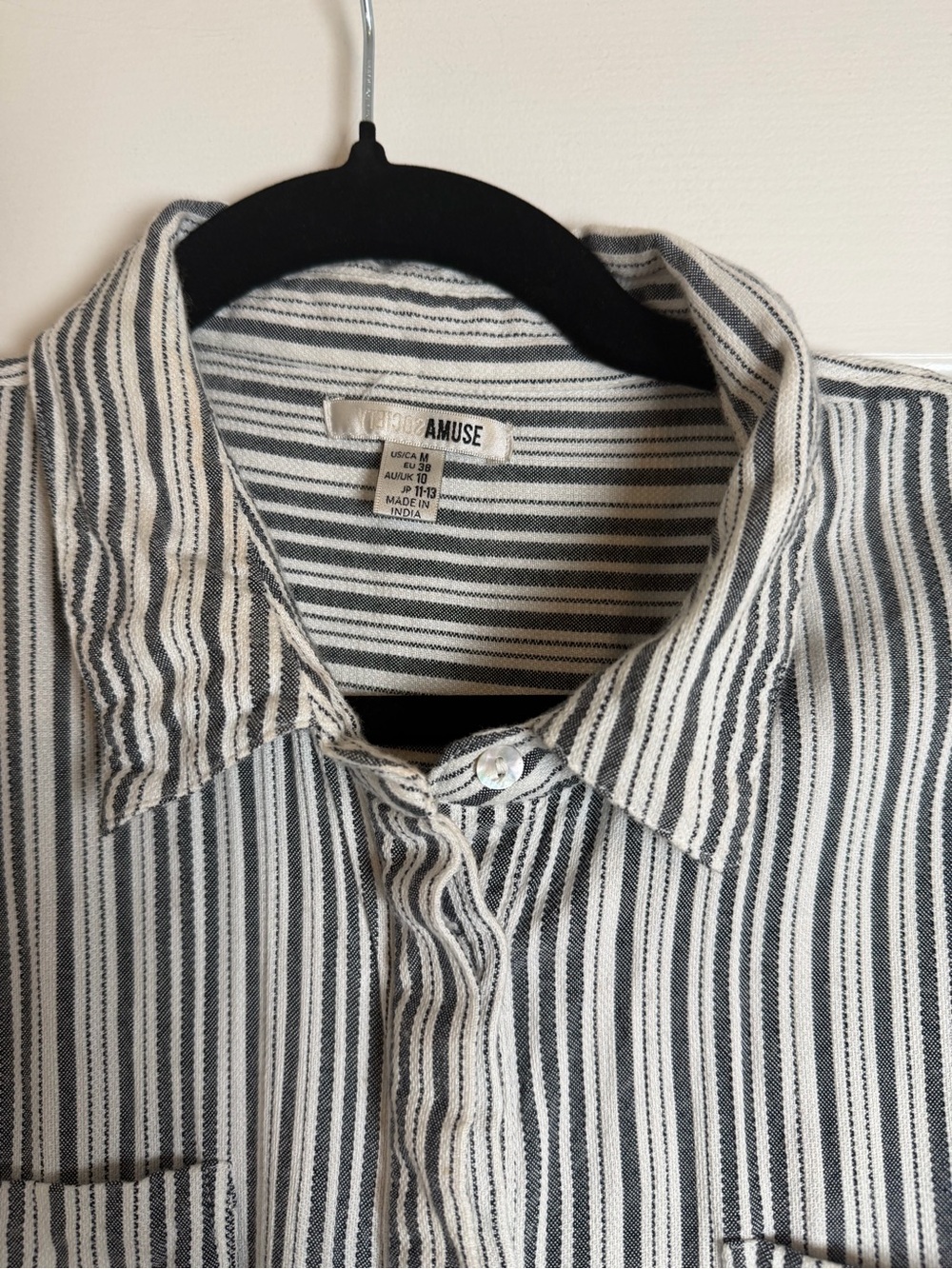 Amuse Striped Button Front Overshirt Shacket Gray White Size M - Picture 2 of 9